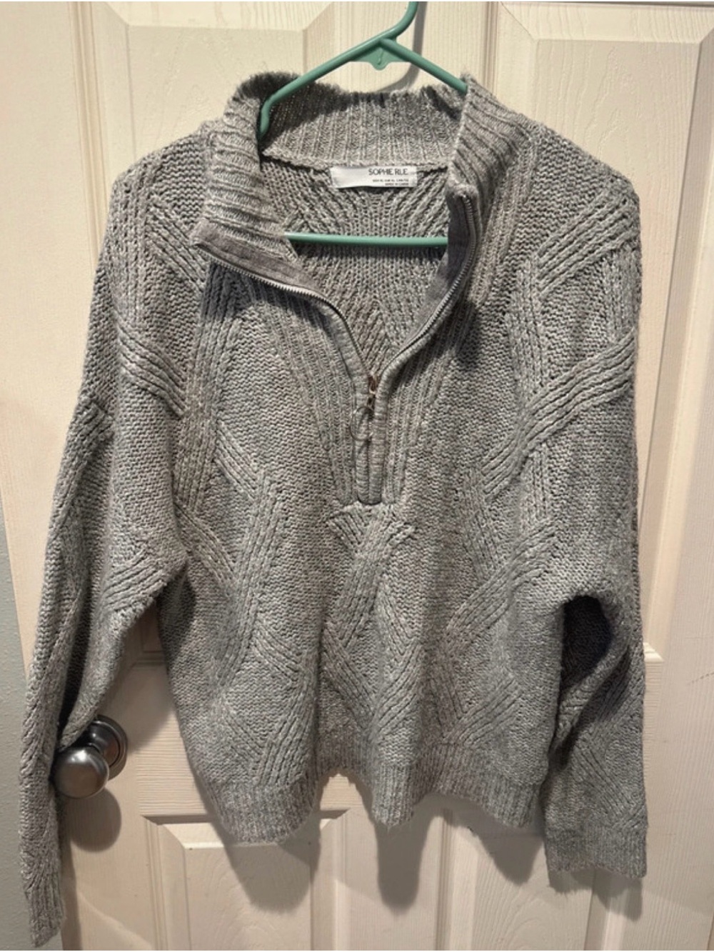 Sophie Rue Light Gray Half-Zip Cable Knit Pullover
